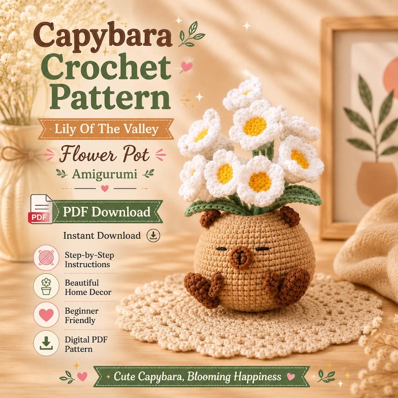 Capybara Crochet Pattern | Lily Of The Valley Flower Pot Amigurumi