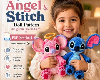 Crochet Angel and Stitch Doll Pattern, Amigurumi Home Decor (PDF Download)