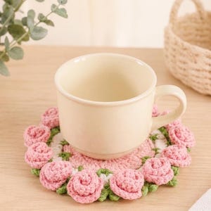 Crochet Rose Flower Pot Coaster Pattern, Floral Home Decor PDF (Digital Download)