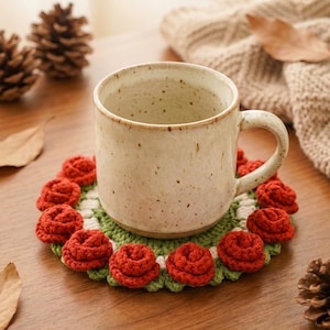 Crochet Rose Flower Pot Coaster Pattern, Floral Home Decor PDF (Digital Download)