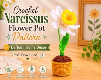 Crochet Narcissus Flower Pot Pattern | Daffodil Home Decor (PDF Download)