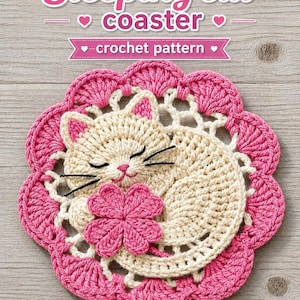 Patrón de posavasos de gato durmiendo a crochet en PDF - Tapete de encaje para taza Amigurumi
