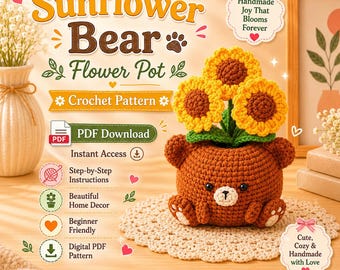 Sunflower Bear Flower Pot Crochet Pattern | Amigurumi Home Decor (PDF Download)