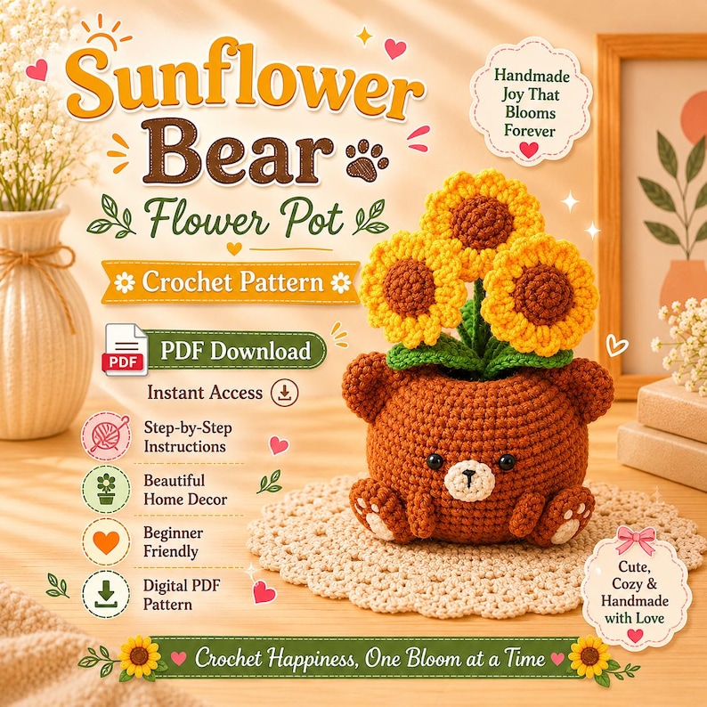 Sunflower Bear Flower Pot Crochet Pattern