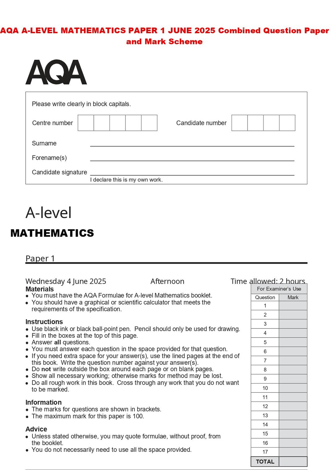 2025 AQA A-LEVEL Law Paper 3B Human Rights Combined Question Paper and ...