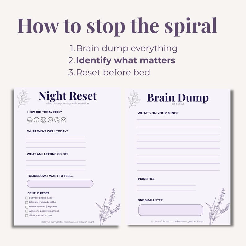 Night Anxiety Reset Printable | Stop Overthinking at Night | Brain Dump ...