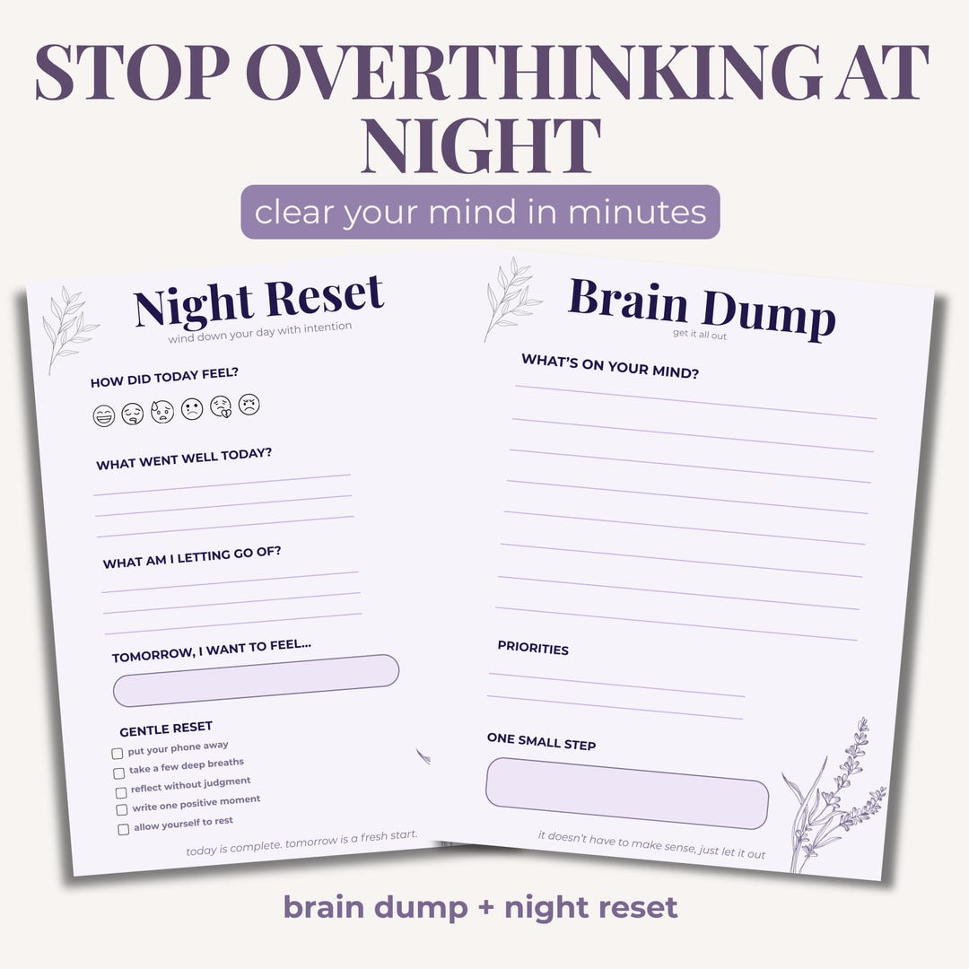 Night Anxiety Reset Printable | Stop Overthinking at Night | Brain Dump ...