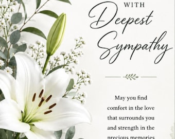 Elegant Lily Sympathy Card | Minimalist Condolence Bereavement (Digital Download)