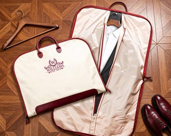 Groomsmen Gift Custom Name Suit Bag Leather Handle Garment Bag Monogrammed Oxford Cloth Suit Bag Gift for Dad Groomsmen Father of Groom
