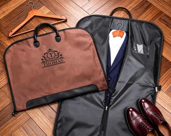 Personalized Oxford Cloth Suit Bag Monogrammed Suit Bag Custom Name Suit Bag Leather Handle Garment Bag Gift for Groomsmen Gift for Dad