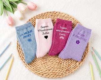 Personalized Glitter Socks for Her Custom Sequin Socks Gift for Teachers Nanny Teaching Assistants End of Year Gift Brides Socks Party Gift