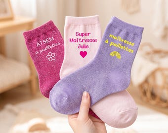Personalized Sequin Socks: Custom Glitter Teacher Nanny Assistant Gift