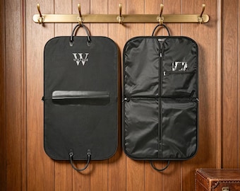 Personalized Oxford Cloth Suit Garment Bag with Leather Handle – Custom Monogrammed Bag