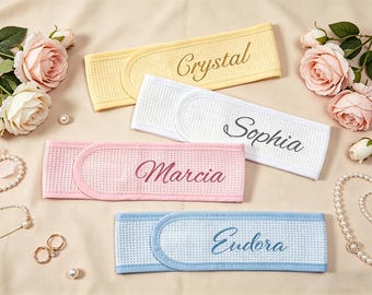 Personalized Waffle Spa Headband, Custom Embroidered Name Makeup Hairband,Hen Party Headband,Bridesmaid Gift, Skincare & Beauty Accessory