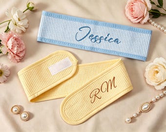 Personalized Waffle Spa Headband, Custom Embroidered Name Hairband, Bridesmaid Gift Accessory