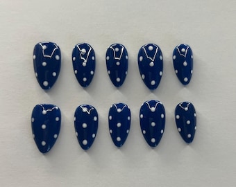 Dark Blue Polka Dot Press-on Nails