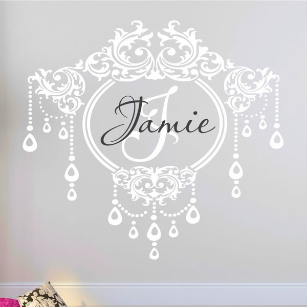 Chandelier Name Decal, Fancy Wall Decal, Chandelier Decor, Monogram Name Decal, Elegant Name Decal, Nursery Name Decal - WD0041