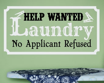 Laundry Room 'Help Wanted' Vinyl Decal: Clothesline Decor