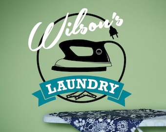 Personalized Laundry Room Vinyl Wall Decal, Custom Name Sign