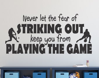 Décalque mural de baseball, Décalcomanie de pépinière de baseball, Décor de baseball, Ne laissez jamais la peur de frapper, Décalque mural de chambre pour garçons - WD0199