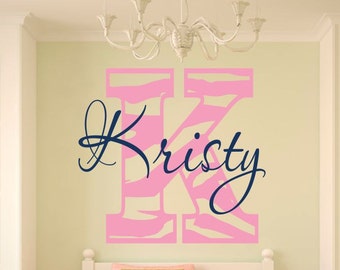 Zebra Name Decal, Zebra Print Wall Decal, Personalized Zebra Name, Zebra Monogram Wall Decal, Zebra Decor, Jungle, Zebra Initial