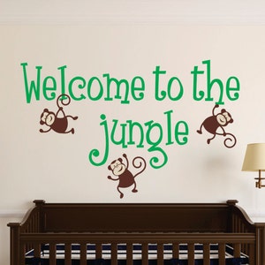 Monkey Wall Decal, Welcome To The Jungle, Monkeys Swinging Decal, Monkey Nursery Decal, Jungle Theme, Jungle Nursery Decor - WD0175