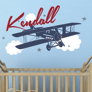 Airplane Name Decal ,Personalized, Airplane Clouds, Airplane Nursery Name Decal, Airplane Decor, Airplane Nursery, Plane Decal