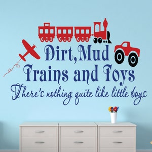 Airplane Wall Decal, Nursery Plane, Airplane Decor, Truck Wall Decal, Train Decal, Dirt Mud Trains and Toys, Airplane Wall Decor