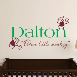Monkey Name Decal, Monkeys Swinging Decal, Our Little Monkey, Monkey Nursery Decal, Jungle Theme, Jungle Nursery DecoR