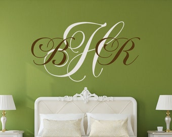 Personalized Monogram Wall Decal, Children Wall Decal, Nursery Wall Decal, Wedding Monogram Decal, Vinyl Lettering - WD0181