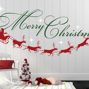 Merry Christmas Decal, Reindeer and Stars, Christmas Decor, Christmas Wall Decal, Christmas Decoration, Santa Wall Decal XMD001 image 3