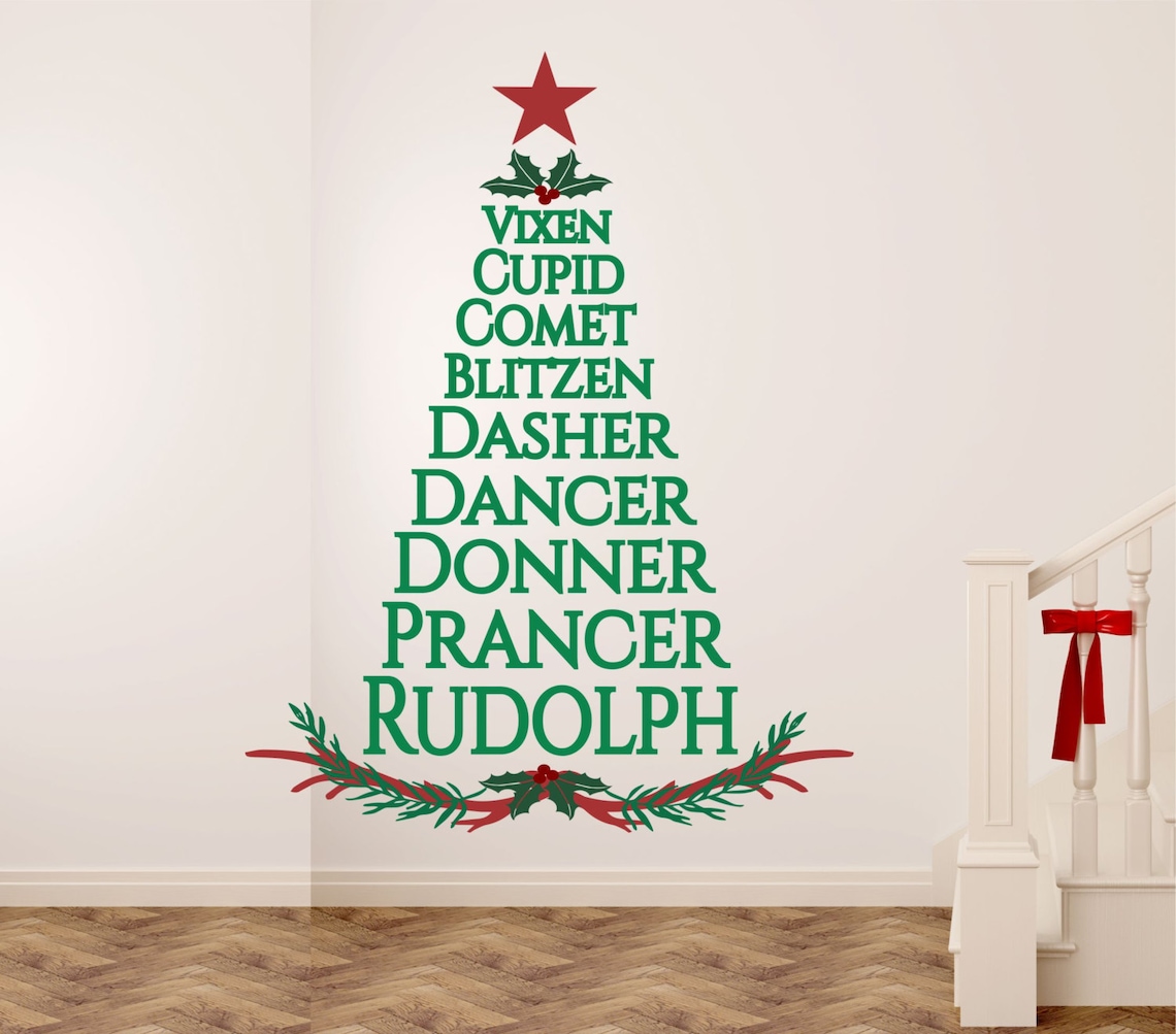 Reindeer Names Christmas Tree Christmas Wall Decal Christmas Etsy