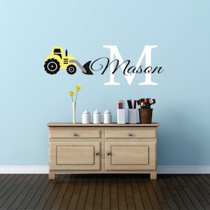 Construction Name Tractor Wall Decal, Tractor Wall Decal, Construction Equipment, Nursery Name Decal, Boy Bedroom Wall Decal