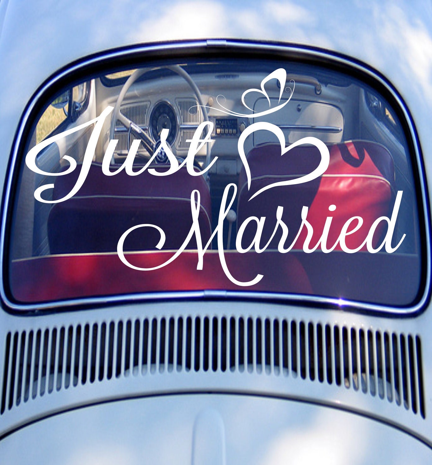 CUNYA Just Married Car Decorations Sticker, Vinyl Wedding Car Window Decal  Sign for Car, Window Cling Sticker for Wedding Things Wall Art Home Decor