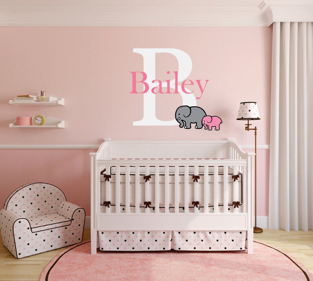 Elephant Name Decal, Elephant Decor, Elephant Wall Decal, Personalized