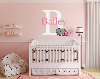 Elephant Name Decal, Elephant Decor, Elephant Wall Decal, Personalized Elephant Decal, Elephant Nursery, Elephant Bedroom, Elephant - WD0147