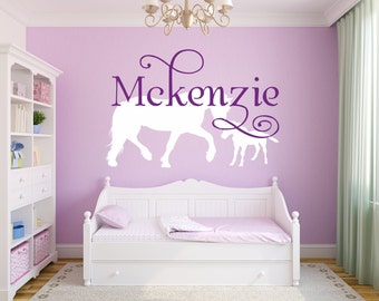 Horse Name Decal, Horse Decor, Personalized Horse and Baby Horse, Cowboy or Cowgirl Decor, Equestrian Wall Decal, Horse Art - WD0150