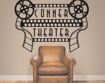 Home Theater Decor, Home Theater Sign, Movie Theater Decor, Home Theater Decor, Personalized Theater Decal