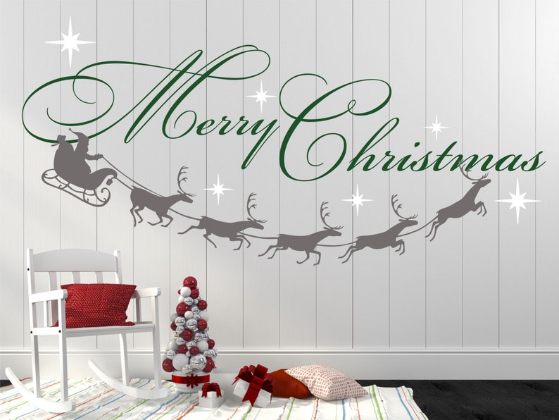 Merry Christmas Decal, Reindeer and Stars, Christmas Decor, Christmas Wall Decal, Christmas Decoration, Santa Wall Decal XMD001 image 4