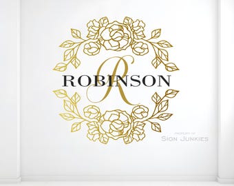 Custom Romantic Rose Wreath Floor Decal: Wedding Reception Decor
