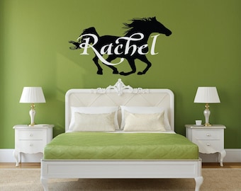 Racing Horse Pony equine vinyl wall art decal with Personalized name for room/party decor or gift giving