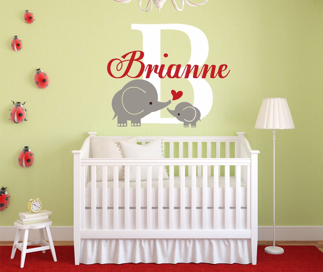 Elephant Name Decal, Elephant Decor, Elephant Wall Decal, Personalized