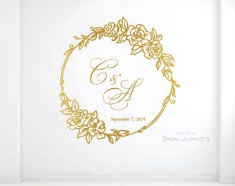 Custom Wedding Dance Floor Decal: Rose Wreath Monogram Vinyl