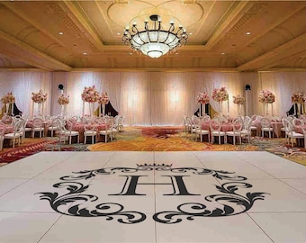 Monogram Wedding Dance Floor Decal: Leafy Scroll Crown Vinyl Sticker
