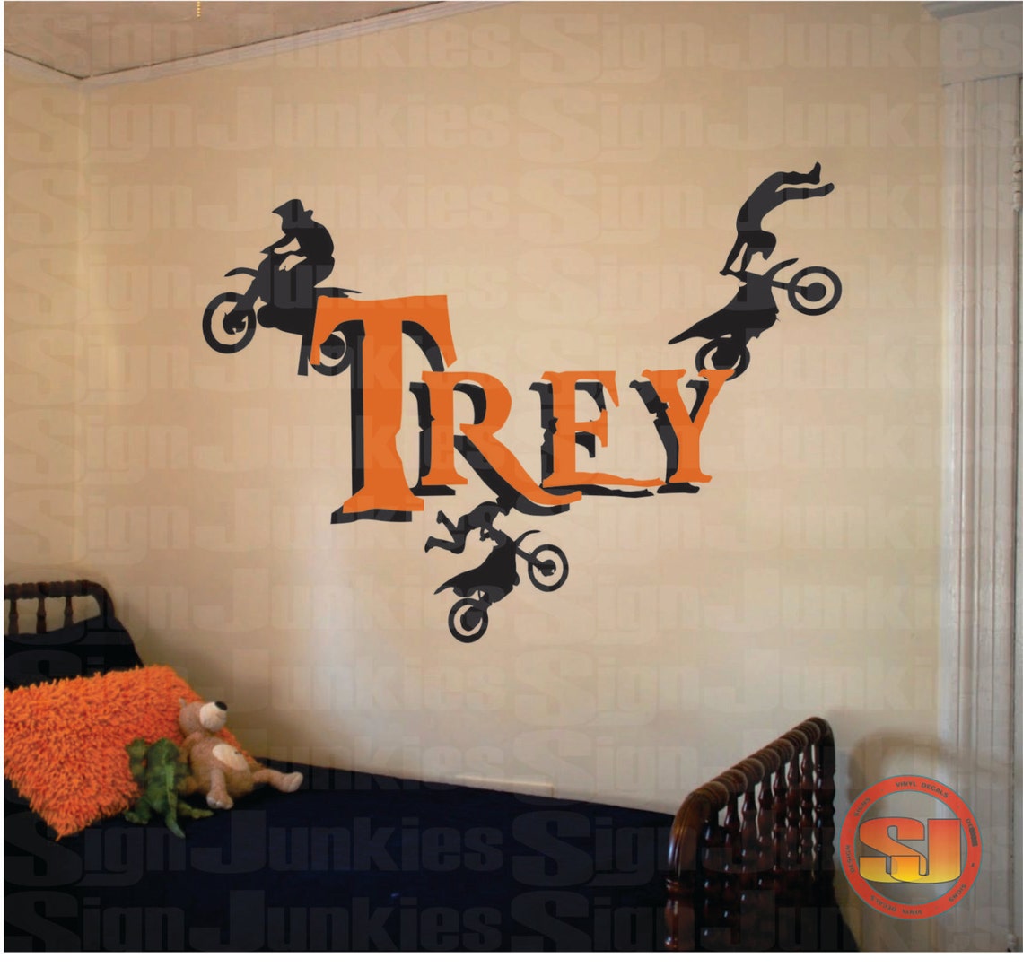 Motocross Decor Dirt Bike Wall Decal Personalized Boys Etsy