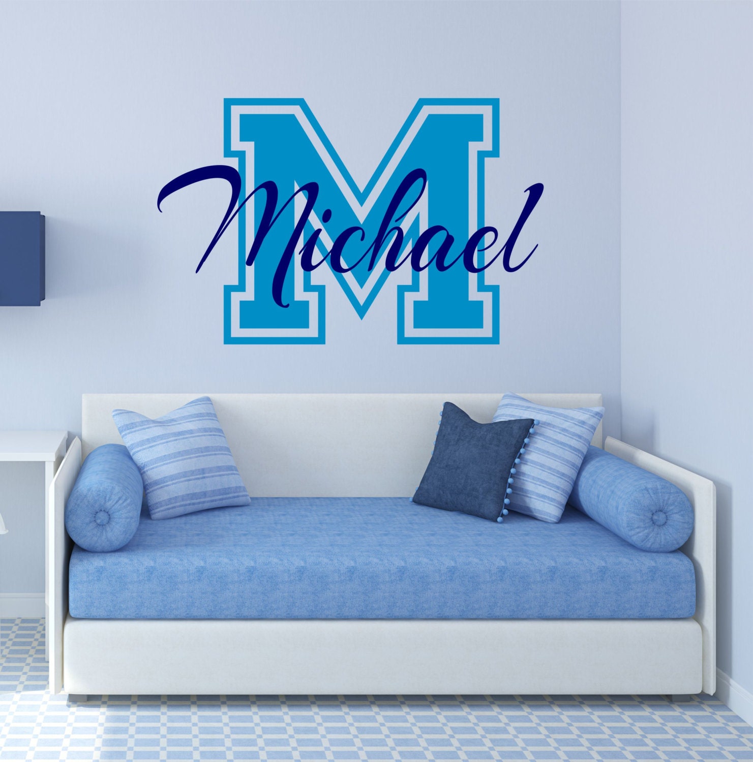 Letterman Wall Decal Boys Name Wall Decal Monogram Wall Etsy