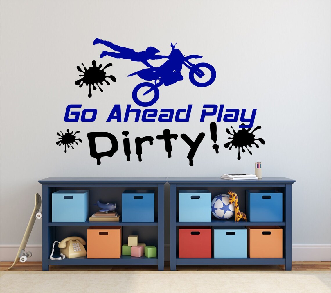 Motocross Wall Decal Dirt Bike Wall Decal Play Dirty Decal Etsy