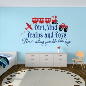 Airplane Wall Decal, Nursery Plane, Airplane Decor, Truck Wall Decal, Train Decal, Dirt Mud Trains and Toys, Airplane Wall Decor - WD0048