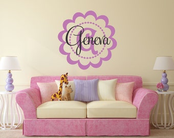 Girls Bedroom Wall Art, Personalized Wall Decal, Girls Name Decal, Nursery Name Decal, Scalloped Frame Decal, Princess Wall Decor - WD0093