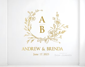 Personalized Wedding Dance Floor Decal: Floral Boho Monogram